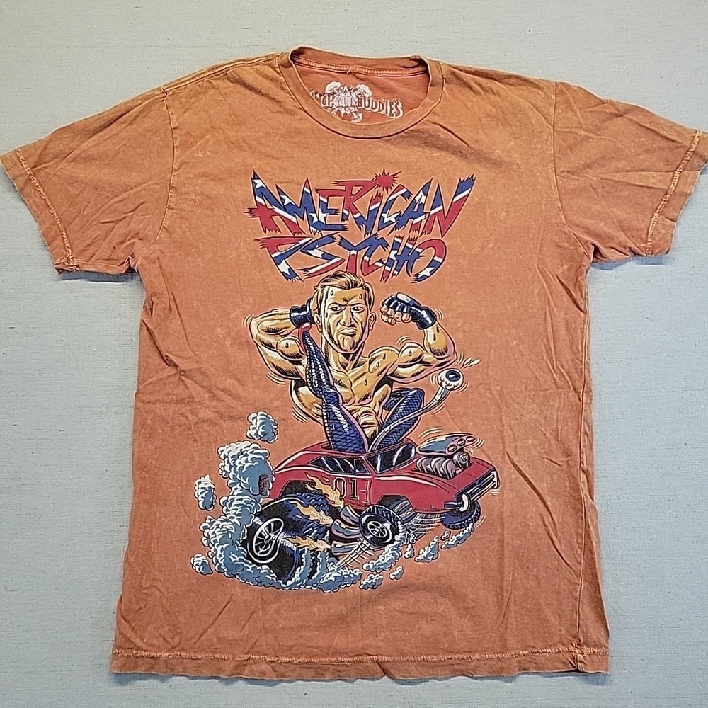 Punch Buddies American Psycho Graphic T-Shirt Mens L Made USA Distressed Muscle